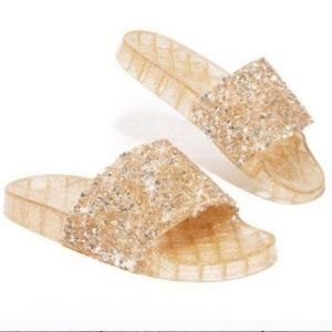 New, never worn. Embellished Sparkle Slides - Gold